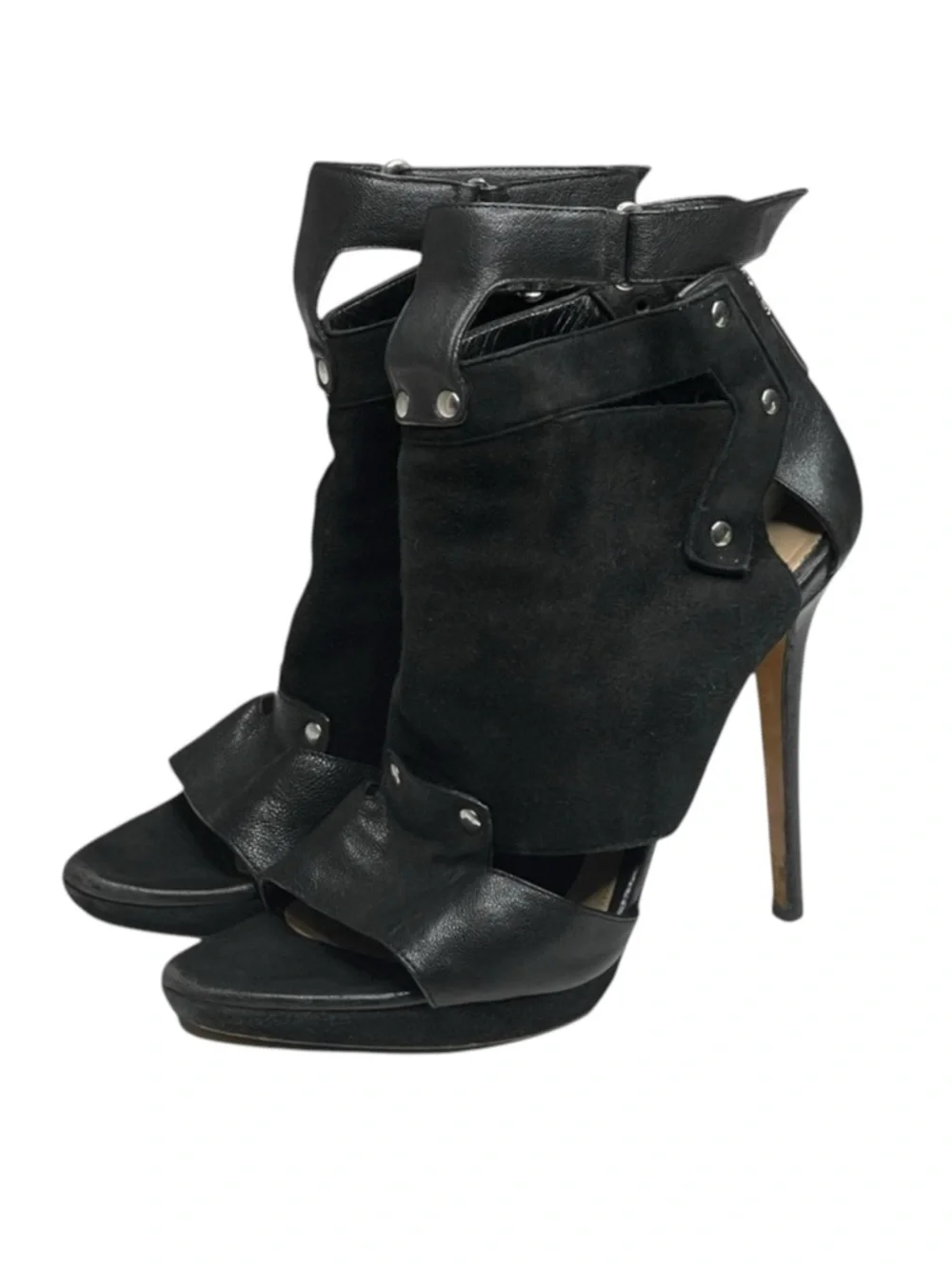 Herve Leger 𖤐 Platform Suede Leather Stiletto Heel Ankle Booties 𖤐 Black 37 7